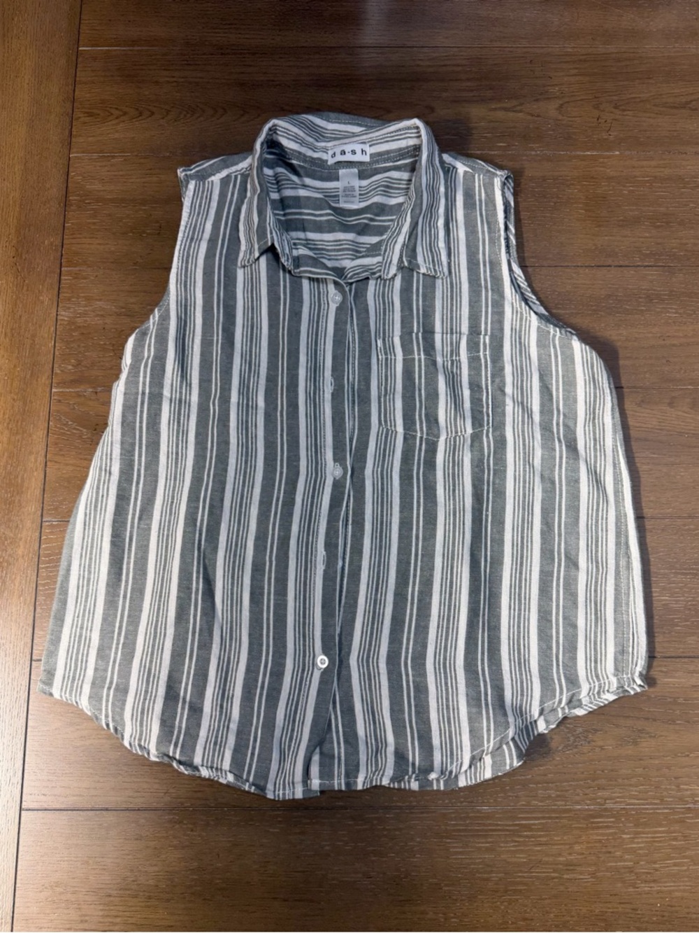 Dash Womens Linen Blend Beach Lounge Leightweight Striped Sleeveless Button Down